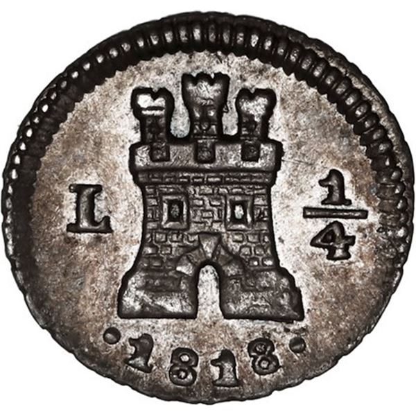 PERU, Lima, ¼ real, Ferdinand VII, 1818.