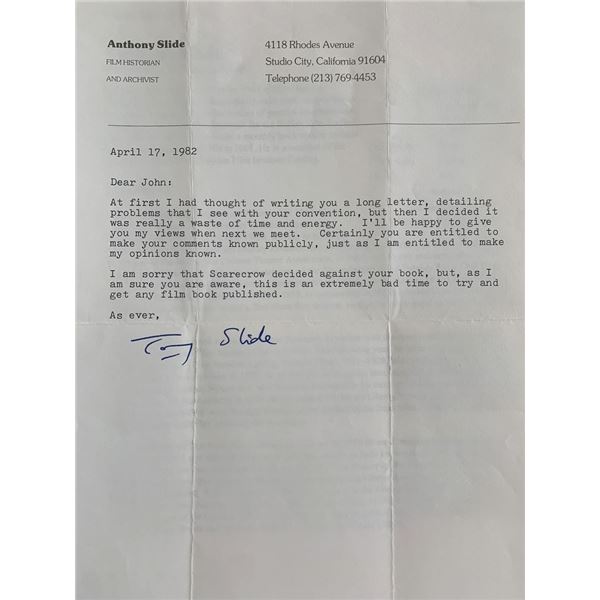 Anthony Slide Signed Letter