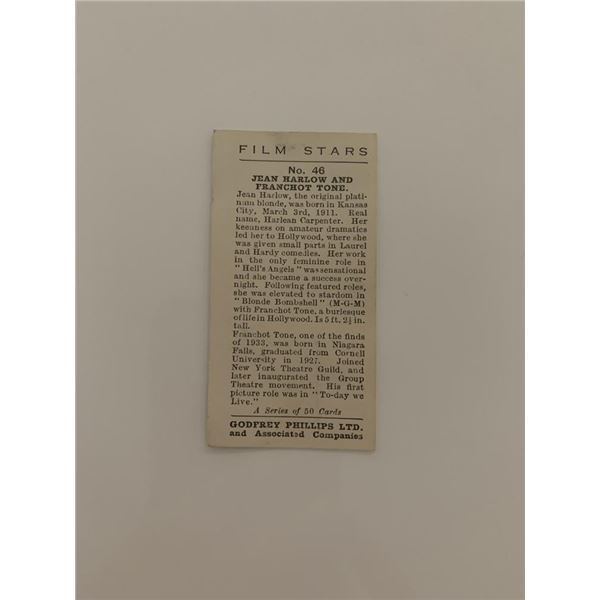 Jean Harlow and Franchot Tone unsigned cigarette card