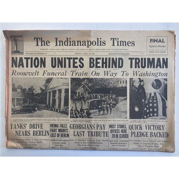 Indiana The Indianapolis Times Original 1945 Vintage Newspaper