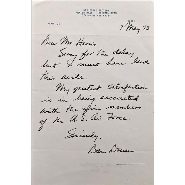 Lieutenant General Walter D. Druen Jr. handwritten and signed letter