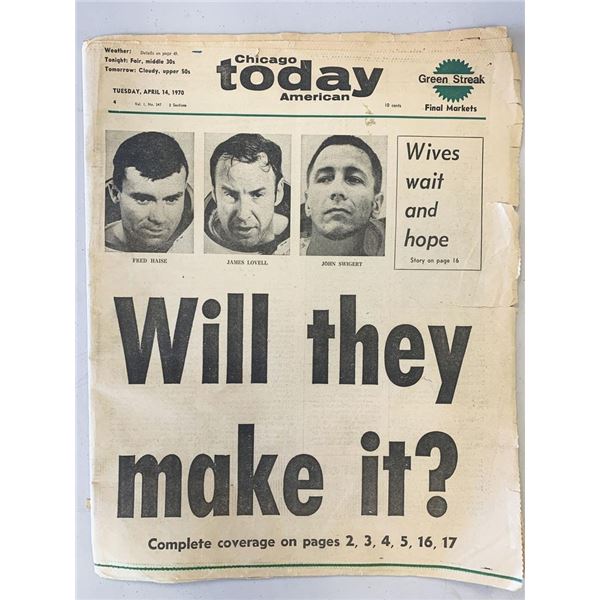 Chicago American Today Original 1970 Vintage Newspaper - Apollo 13