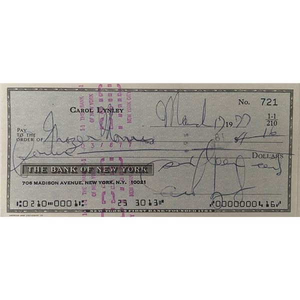 Carol Lynley Signed Check