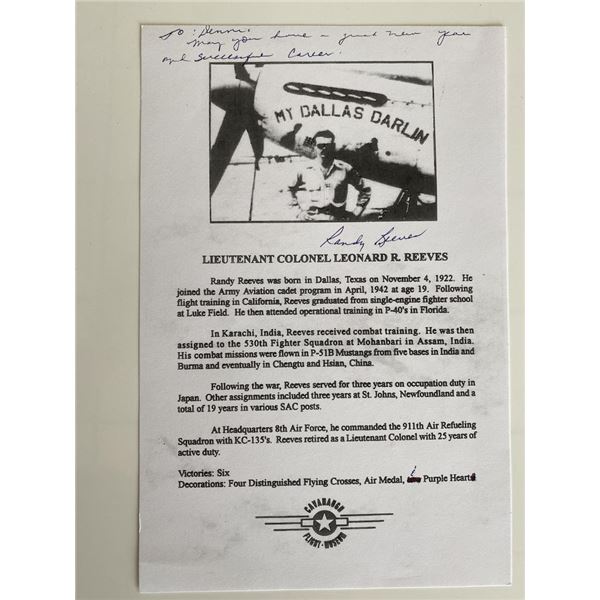 WW2 Ace Randy Reeves (Leonard R. Reeves) Signed P-51 My Dallas Darlin flyer