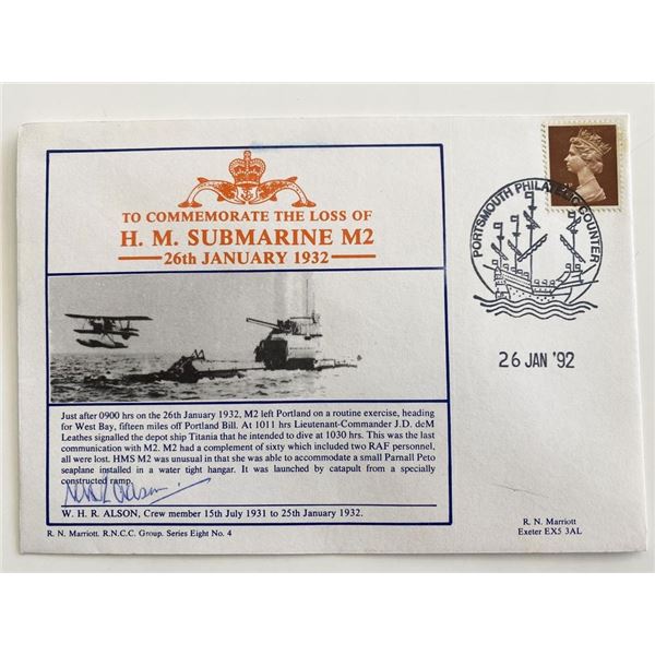 H.M Submarine M2 W.H. Alson Signed Commemorative Cover