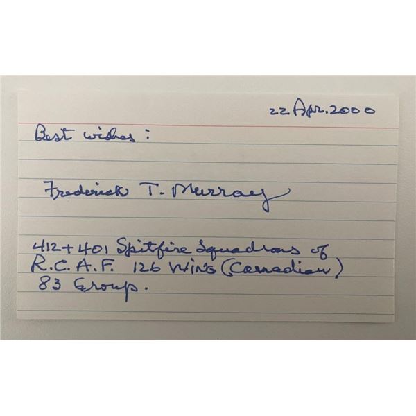WWII RCAF Flying Ace Frederick T. Murray Signed Note