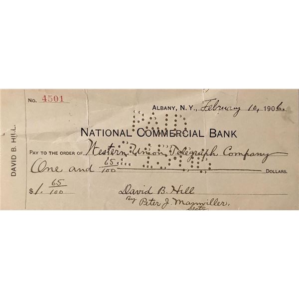 David B. Hill Signed Check 1906