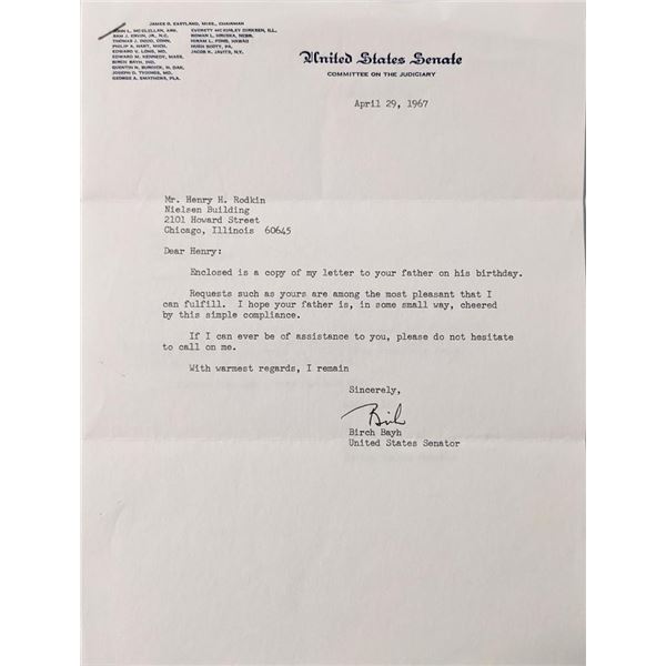 Senator Birch Bayh Signed Letter