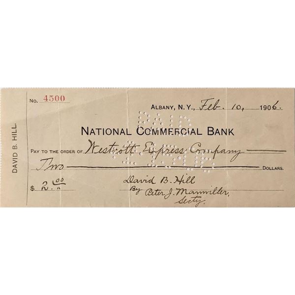 David B. Hill Signed Check 1906