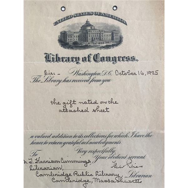 1925 Library Of Congress Letter