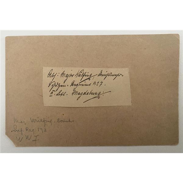 Major Wilfing WW1 signed note