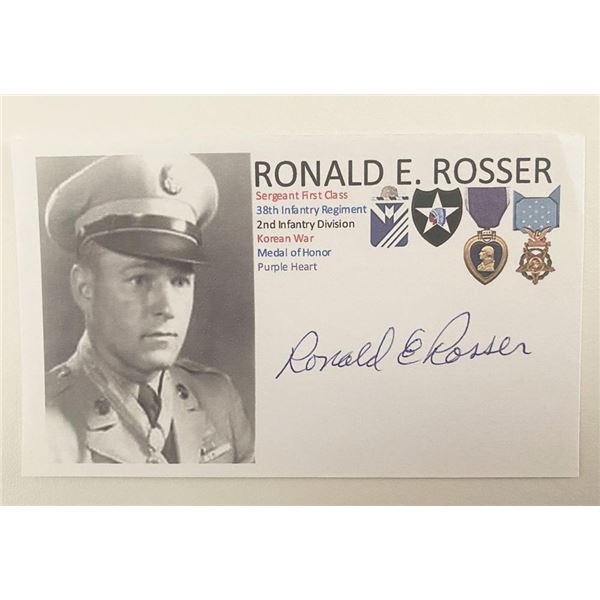 Korean War MOH Recipient Sgt. Ronald E. Rosser Signed Card