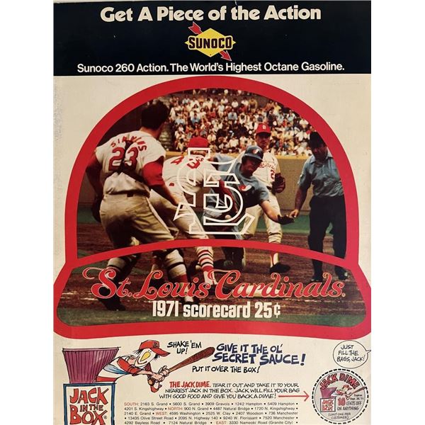 St Louis Cardinals 1971 scorecard. 8x11 inches