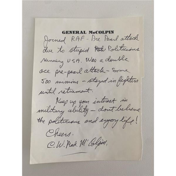 General Carroll W. Red McColpin signed letter