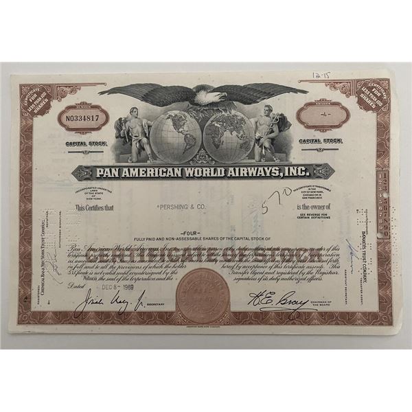 Pan American World Airways, INC Four Shares Certificate of Stock