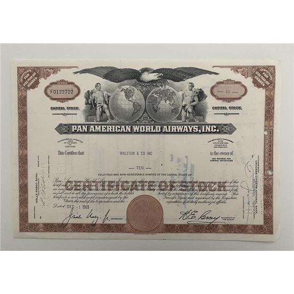Pan American World Airways, INC Ten Shares Certificate of Stock