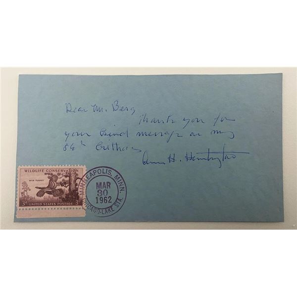 Sculptor Anna Hyatt Huntington signed note