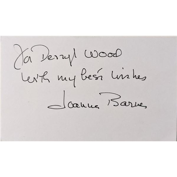 Actress _x000d_ Joanna Barnes signed note
