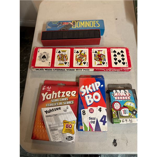 Games Domino's crib board, Yahtzee, Skibo, and other