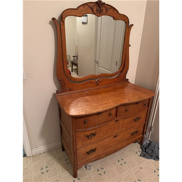 Antique dresser with mirror measures 46" x 21" with mirror approximately 781 inches tall