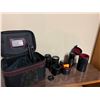 Nikon and Vivitar lenses camera case and tripod