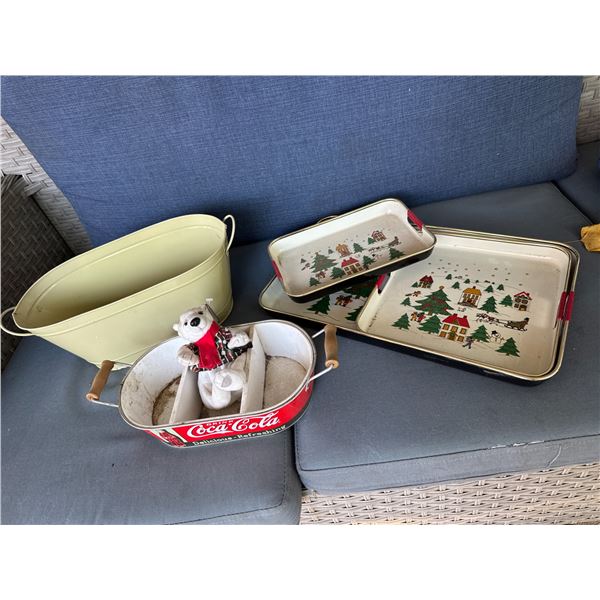 Assorted trays, etc., Coca-Cola items