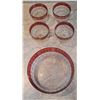 Image 1 : Cranberry glass & gold 5 pc. dessert set (bowl 7 1/2" dishes 3 1/2" diameter