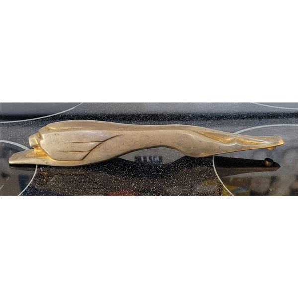 Brass lion hood ornament 11 inches long