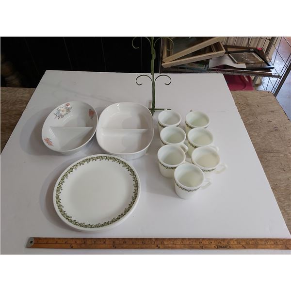 Coffee cups & tree, plates, bowls