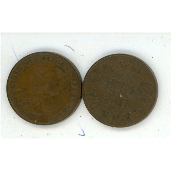 (2) Vintage Canadian 1935-36 Pennies