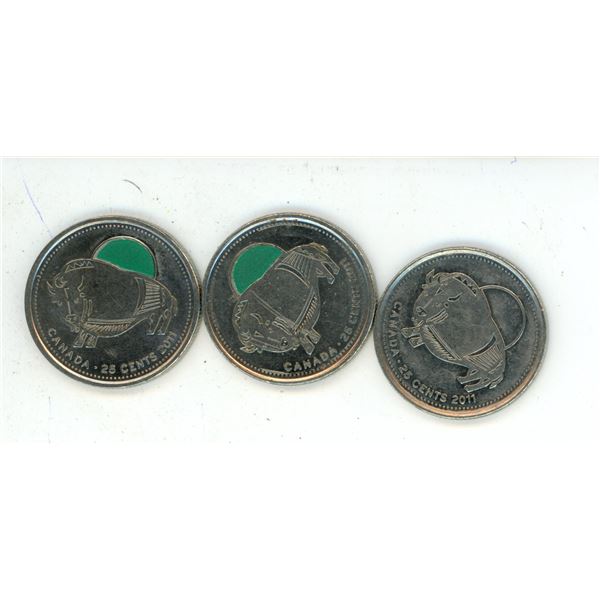 (3) Canadian 25 Cent Coins Wood Bison "Legendary Nature" Series