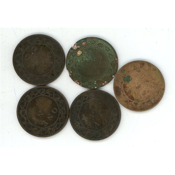 Lot of Vintage 1899, 1901, 1906 and 1918 Canadian Pennies