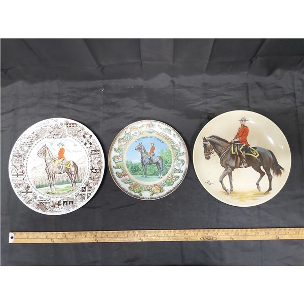 (3) Vintage commemorative plates featuring the Royal Canadian Mounted Police (RCMP)