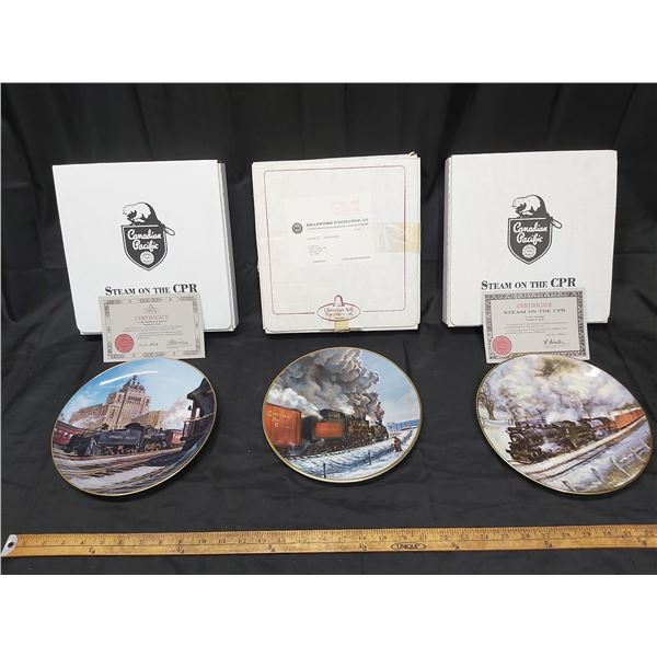 (3) Collection of three commemorative porcelain plates "Steam on the CPR" by artist Theodore A. Xara