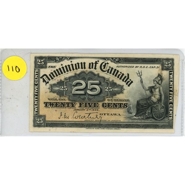 1900 Dominion of Canada 25 Cents Shinplaster.