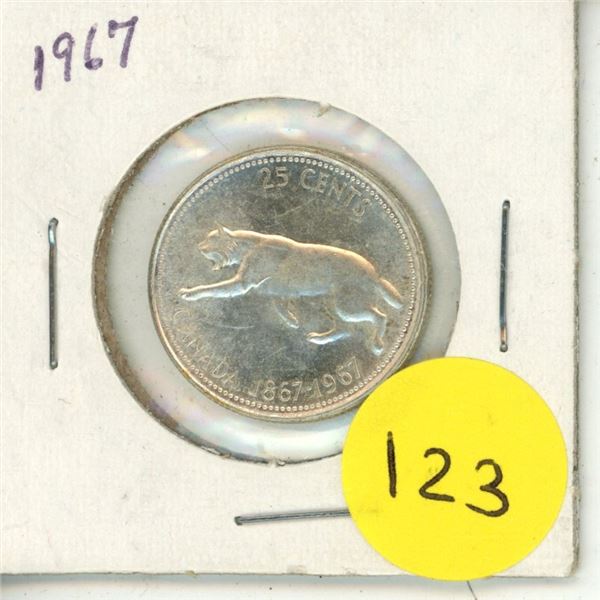 1967 Canada Silver 25 Cents Coin.