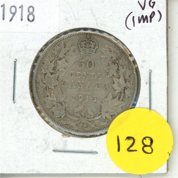 1918 Canada Silver 50 Cents Coin.