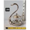 Image 1 : Vintage Elegance silverware jam set. Glass bowl, silver plated swan, cover & spoon.
