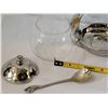 Image 2 : Vintage Elegance silverware jam set. Glass bowl, silver plated swan, cover & spoon.