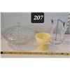 Image 1 : Federal glass Windsor crystal, button/ cane candy dish. Vtg. Saguenay depression glass yellow desert