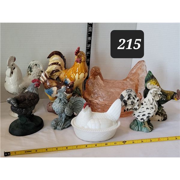 Rooster group.& hens on nest. Some chips.