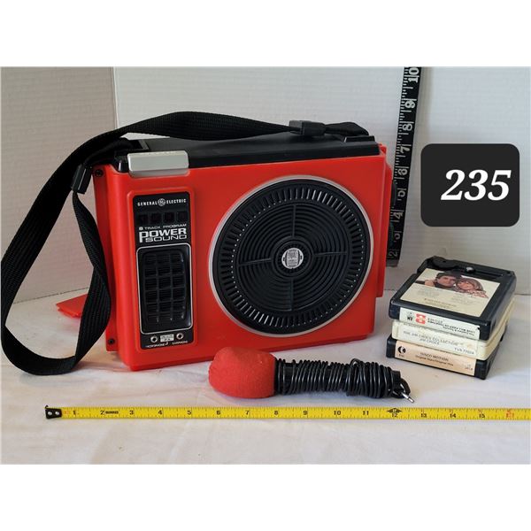 Vtg. GE 8-track player, tapes & microphone. Working.