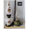 Image 1 : Stone, finger oil lamp & electric floral, milk glass lamp.