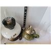 Image 2 : Stone, finger oil lamp & electric floral, milk glass lamp.