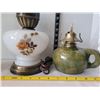 Image 4 : Stone, finger oil lamp & electric floral, milk glass lamp.