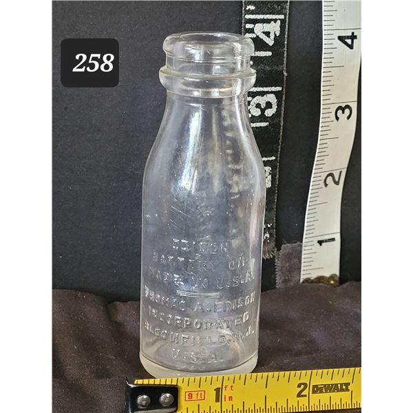 Early century embossed Thomas Edison battery oil bottle.
