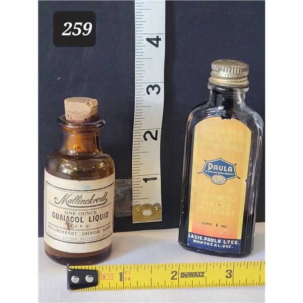 Vintage bottles. Artificial maple extract, Apothecary Guaiacol liquid