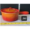 Image 1 : Vtg. Descoware enameled cast iron sauce pan. Flame orange. Belgium made.
