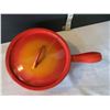 Image 2 : Vtg. Descoware enameled cast iron sauce pan. Flame orange. Belgium made.