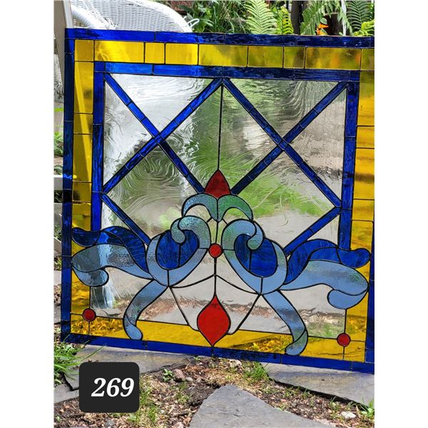 Vintage stained glass window, ready for frame. 23.5” X 23.5”